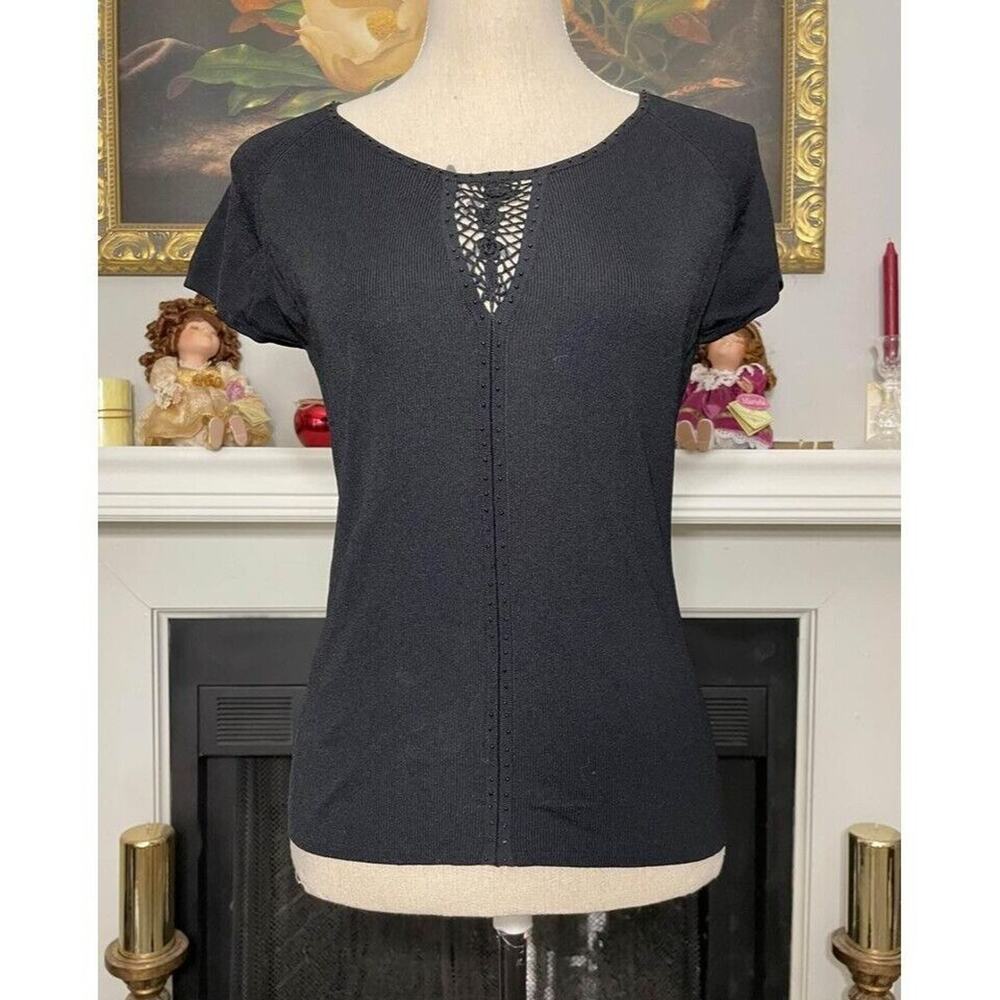 Sonia Women’s Black Rayon Short Sleeve Blouse Size Large